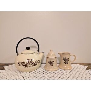 Vintage Pfaltzgraff Village 3-Piece Tea Serving Set - Kettle, Creamer, Sugar